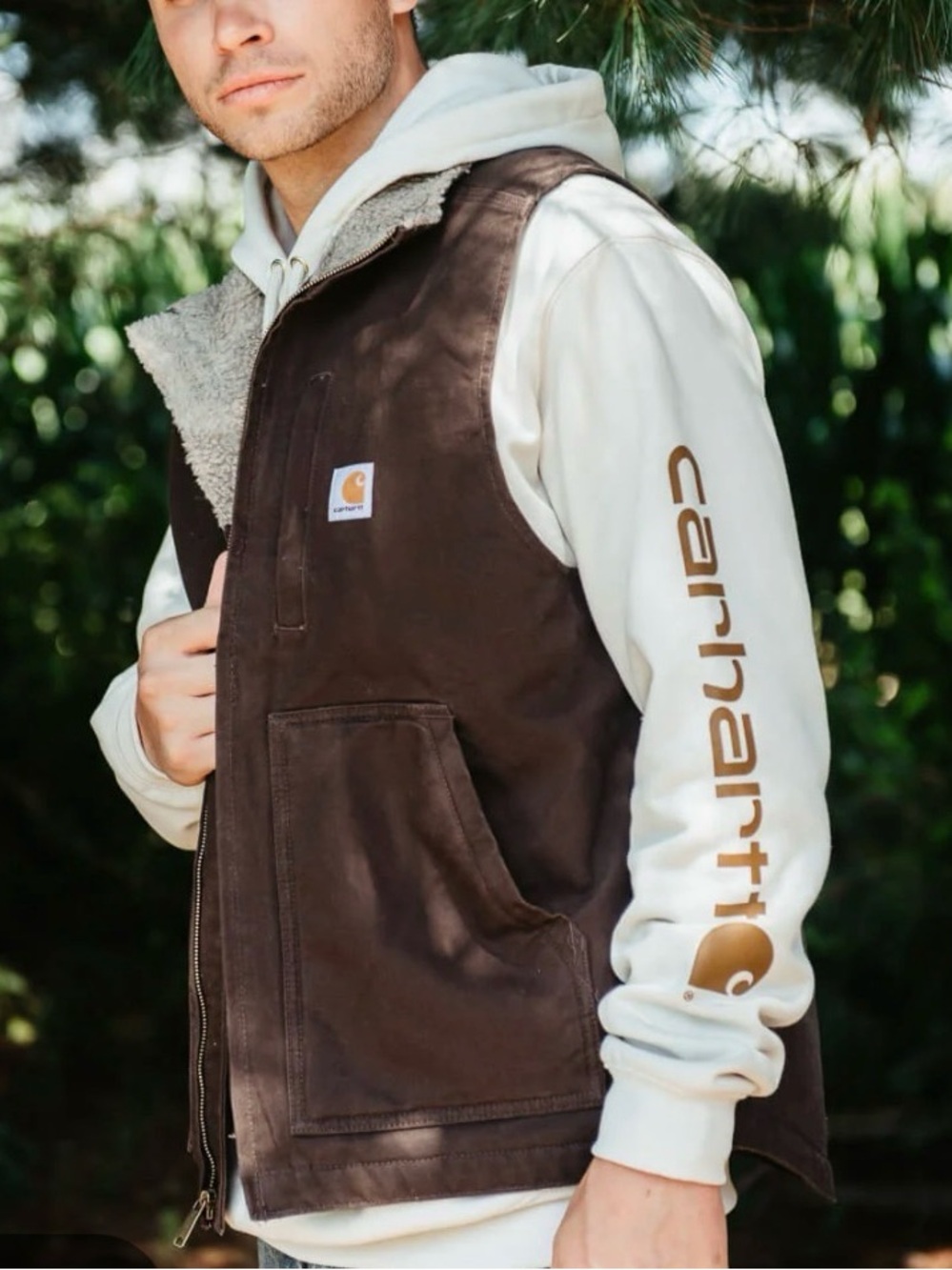 Carhartt Men's Duck Sherpa-Lined Mock Neck Vest size 2XL in brown